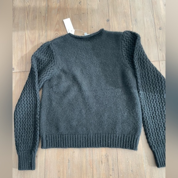 RRP US$356 The Cashmere Project 100% cashmere Crochet Sleeve Crew in black NWT - Picture 2 of 6